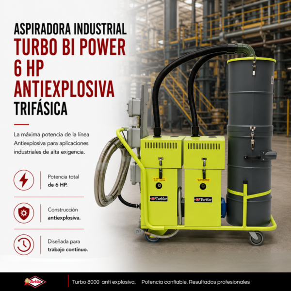 ASPIRADORA INDUSTRIAL TURBO BI POWER  6HP ANTIEXPLOSIVA TRIFÁSICA