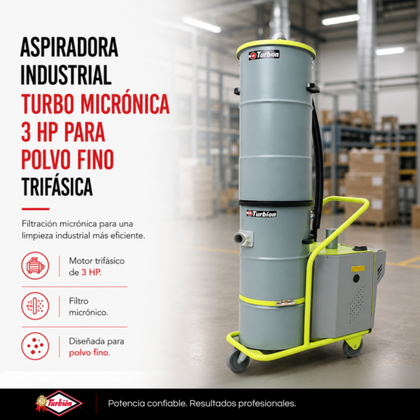ASPIRADORA INDUSTRIAL TURBO MICRONICA 3HP PARA POLVO FINO TRIFÁSICA
