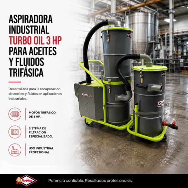ASPIRADORA INDUSTRIAL TURBO OIL 3HP PARA ACEITES Y FLUIDOS TRIFÁSICA