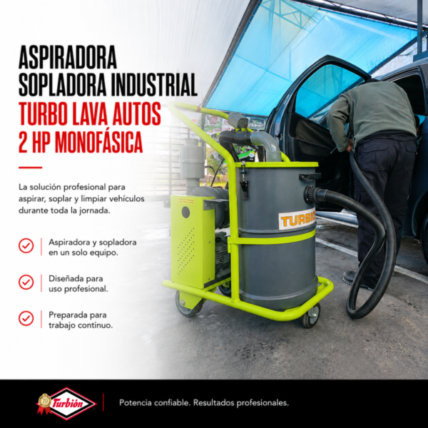 ASPIRADORA SOPLADORA INDUSTRIAL TURBO LAVA AUTOS 2 HP MONOFÁSICA