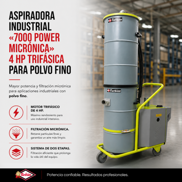 ASPIRADORA INDUSTRIAL "7000 POWER MICRONICA" 4HP TRIFÁSICA PARA POLVO FINO