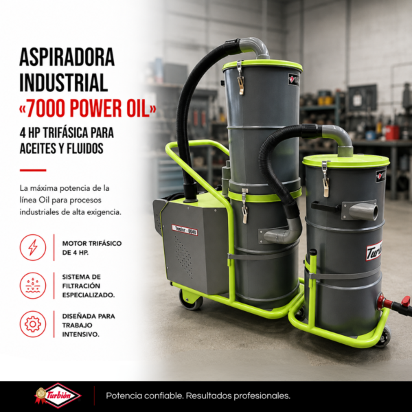 ASPIRADORA INDUSTRIAL "7000 POWER OIL" PARA ACEITES Y FLUIDOS 4HP TRIFÁSICA